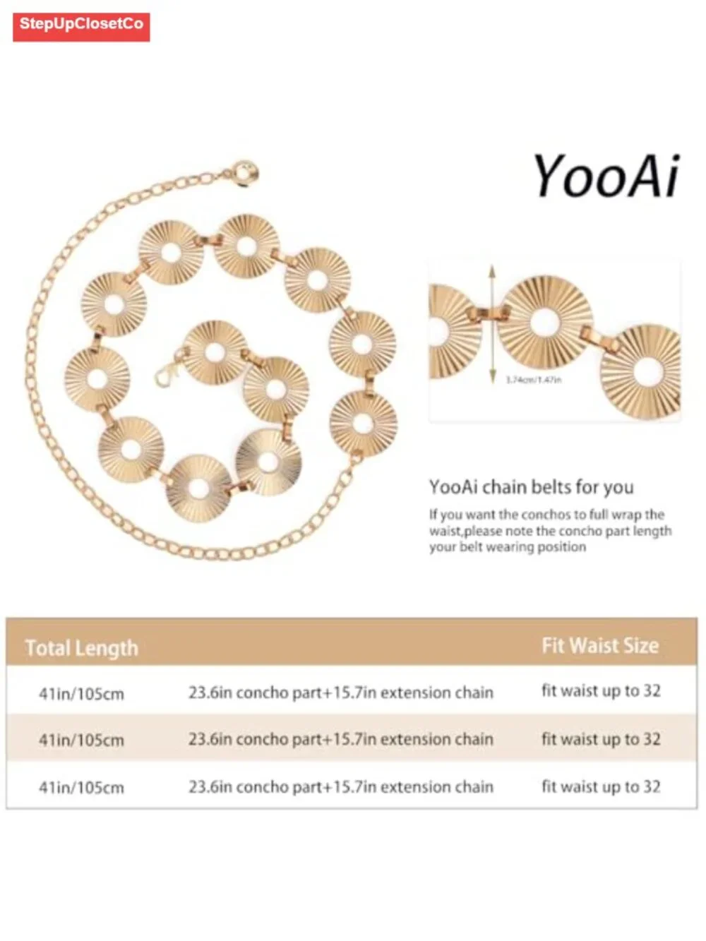 Women's Boho Metal Waist Body Chain Belt - Adjustable Circle Link Belt